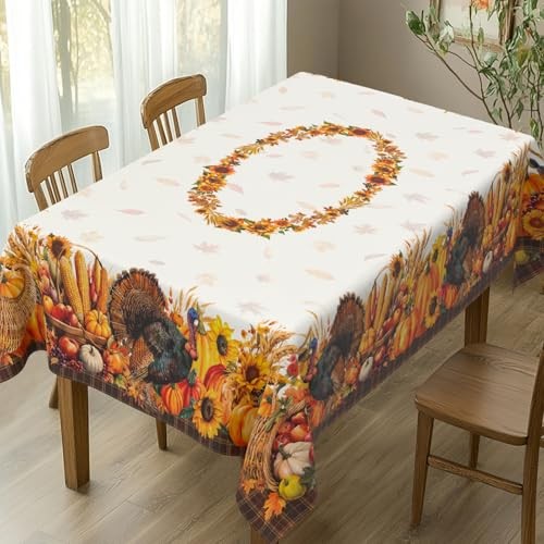 Thanksgiving Tablecloth Fall Tablecloth 84" x 60" (Rectangular) Turkey