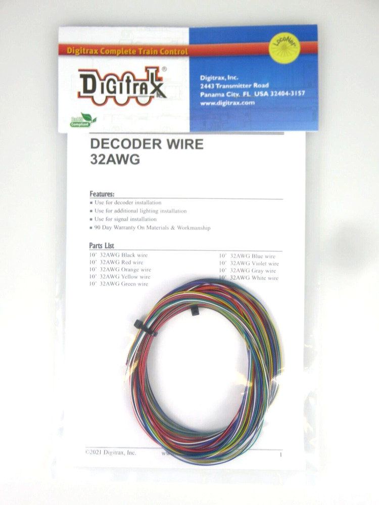 Digitrax Decoder Wire 32AWG 9 NMRA Colors 10ft each