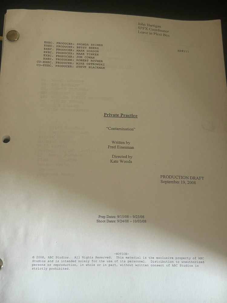 ORIGINAL SCRIPT PRIVATE PRACTICE CONTAMINATION KATE WALSH TIM DALY