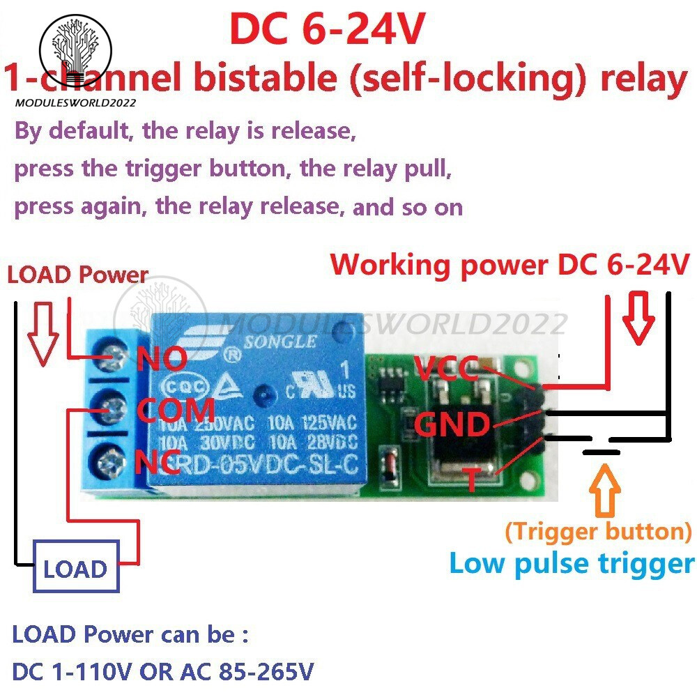 10PCS 6-24V Flip-Flop Latch Relay Bistable Self-Locking Low Pulse Trigger Module