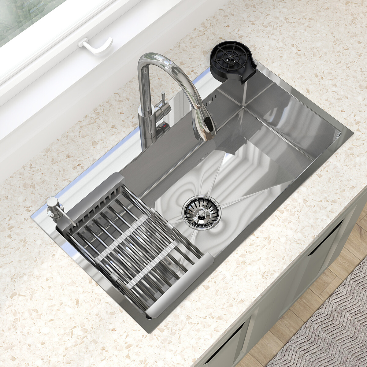 Silver Kitchen Sink Stainless Steel 28"/30"/32" Single Bowl Drop In Top Mount