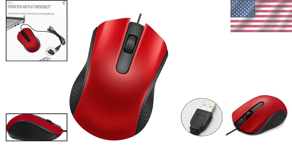 Comfortable USB Wired Mouse with Optical Tracking - Ideal for Laptops & PCs