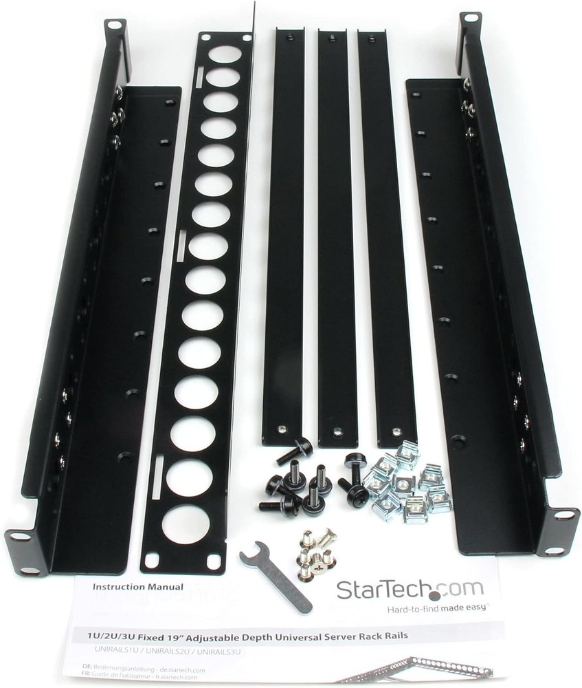 Open Box StarTech UNIRAILS1U 1U Fixed 19" Adjustable Depth Universal Server Rack
