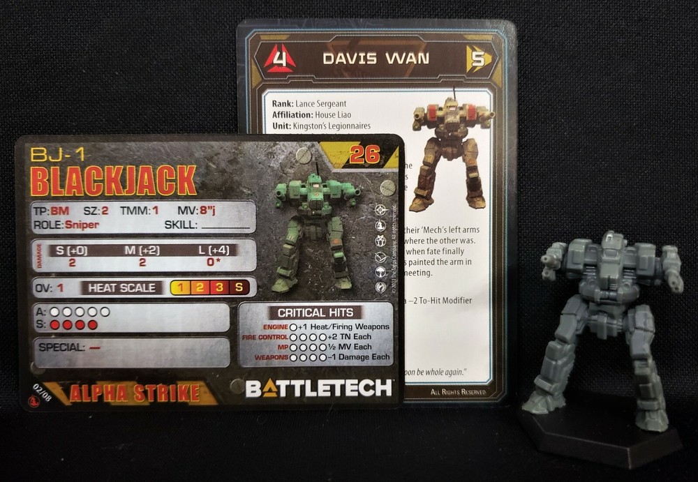 Battletech Blackjack Mech, Pilot Cards Alpha Strike Inner Striker Lance Catalyst