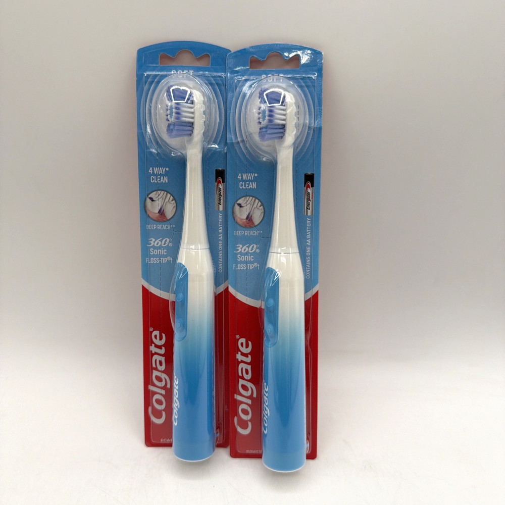 Colgate 360 Floss Tip Sonic Powered Battery Toothbrush Soft 2 Pack