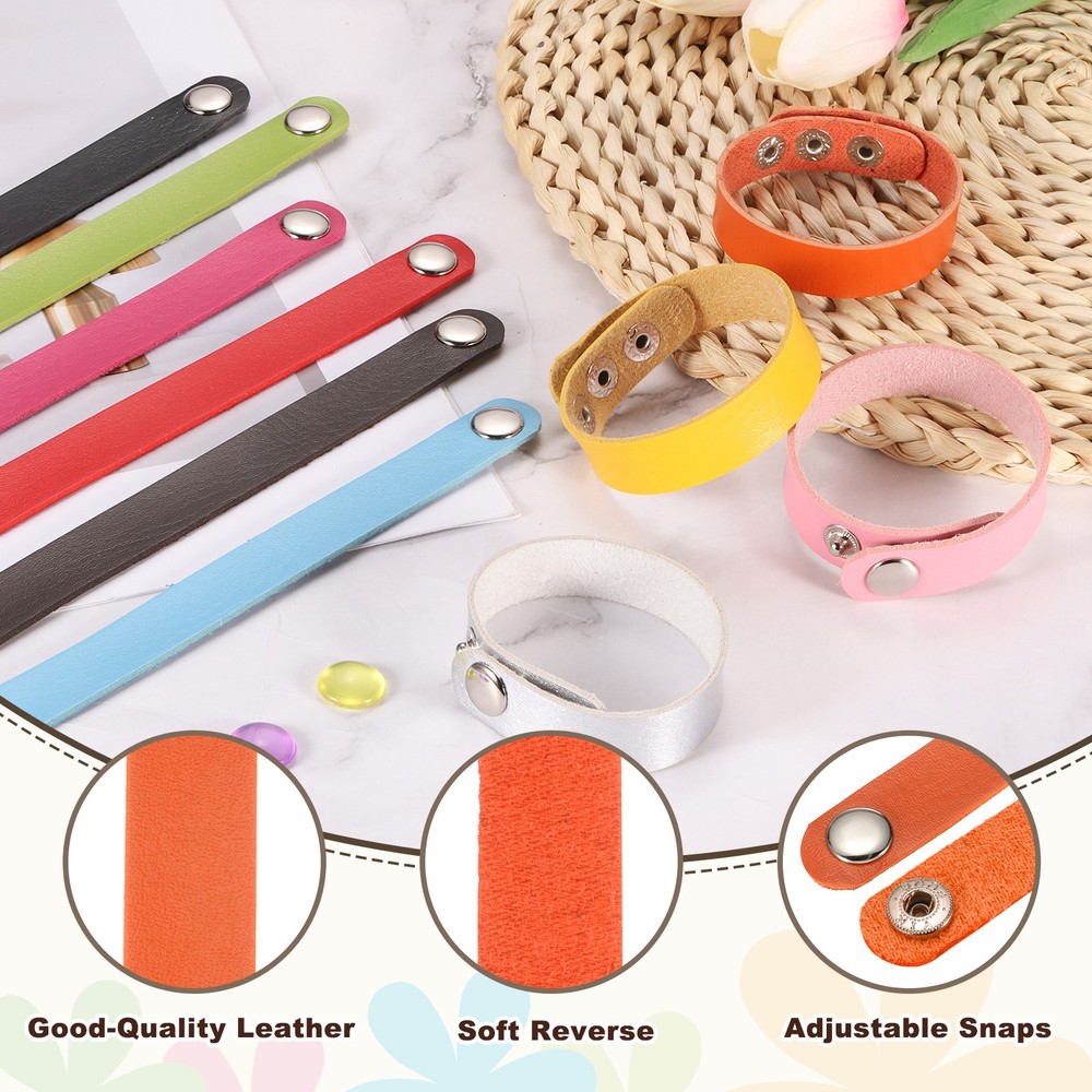 10 Pcs Plain Leather Bracelets Leather Snap Bracelets, Orange