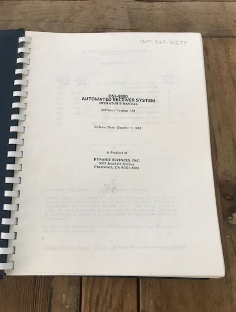 Dynamic Sciences DSI-9000 Automated Receiver System Operator's Manual