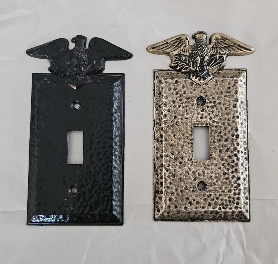 Set Of 2 EAGLE TOPPER TOGGLE LIGHT SWITCH PLATE BLACK HAMMERED BRASS