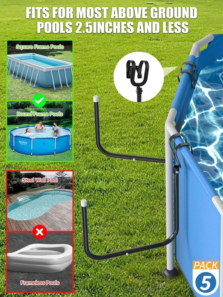 5 Pack Solar Pool Cover Holders Adjustable Hooks for Framed Above Ground Pool...