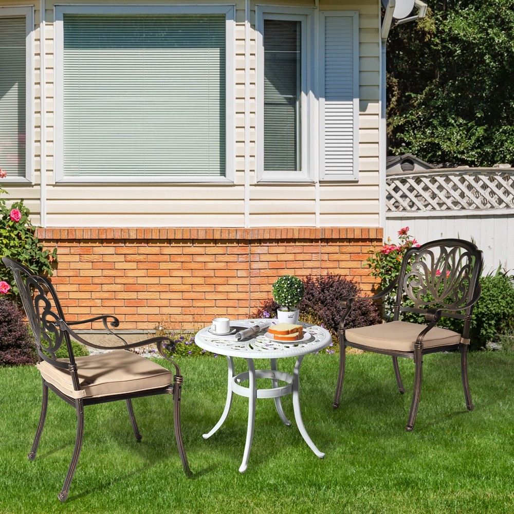 Phoenix Cast Aluminum Round Table, Patio End Table Side Table
