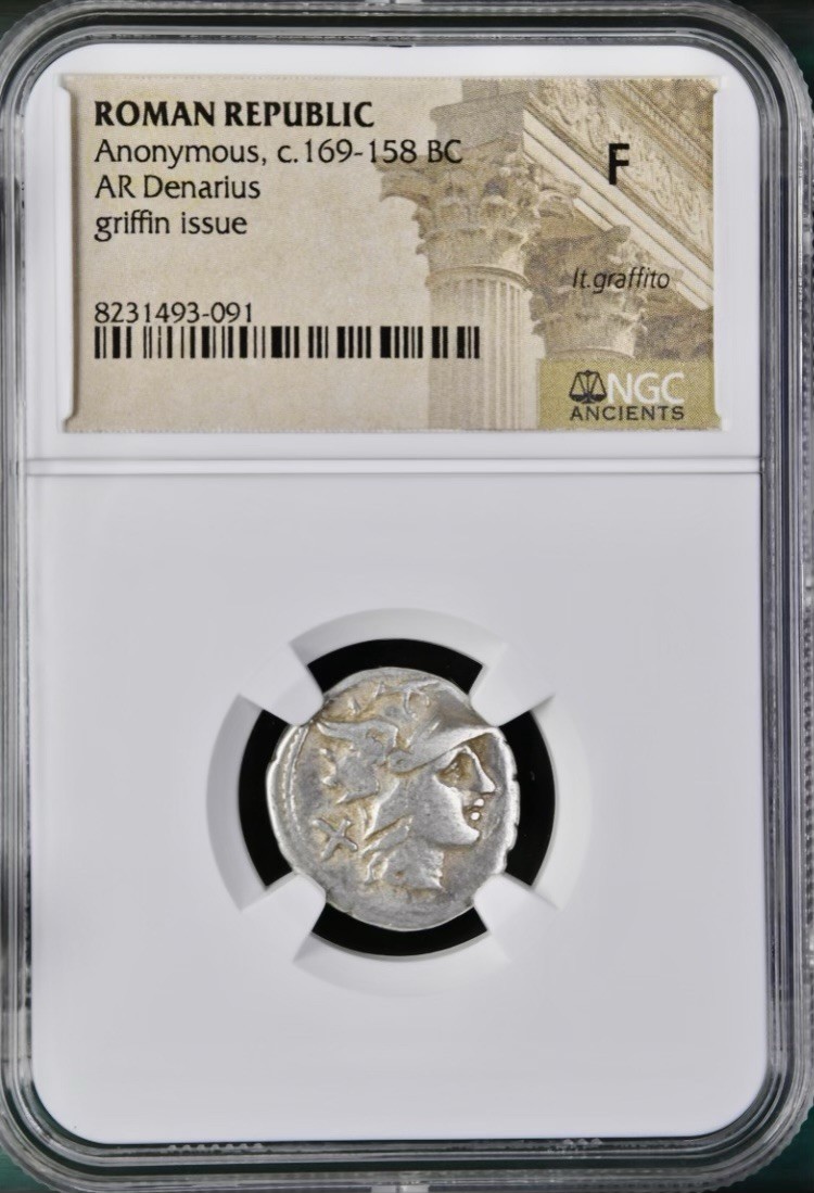 Roman Republic Silver Denarius 169BC-158BC NGC Graded Fine Griffin Nice Details