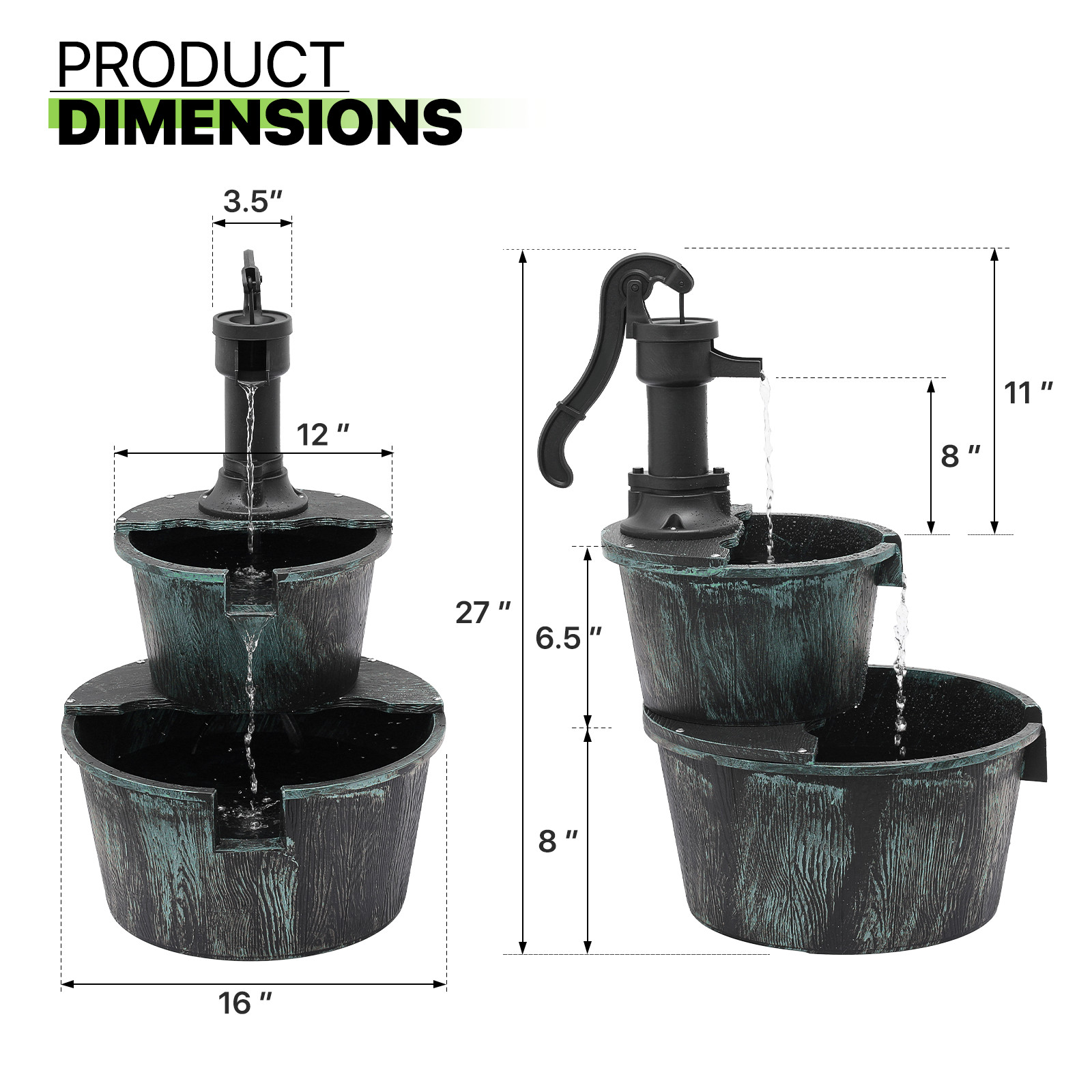 2-Tier Bird Bath Pedestal Fountain 27-Inch Outdoor Garden Decor