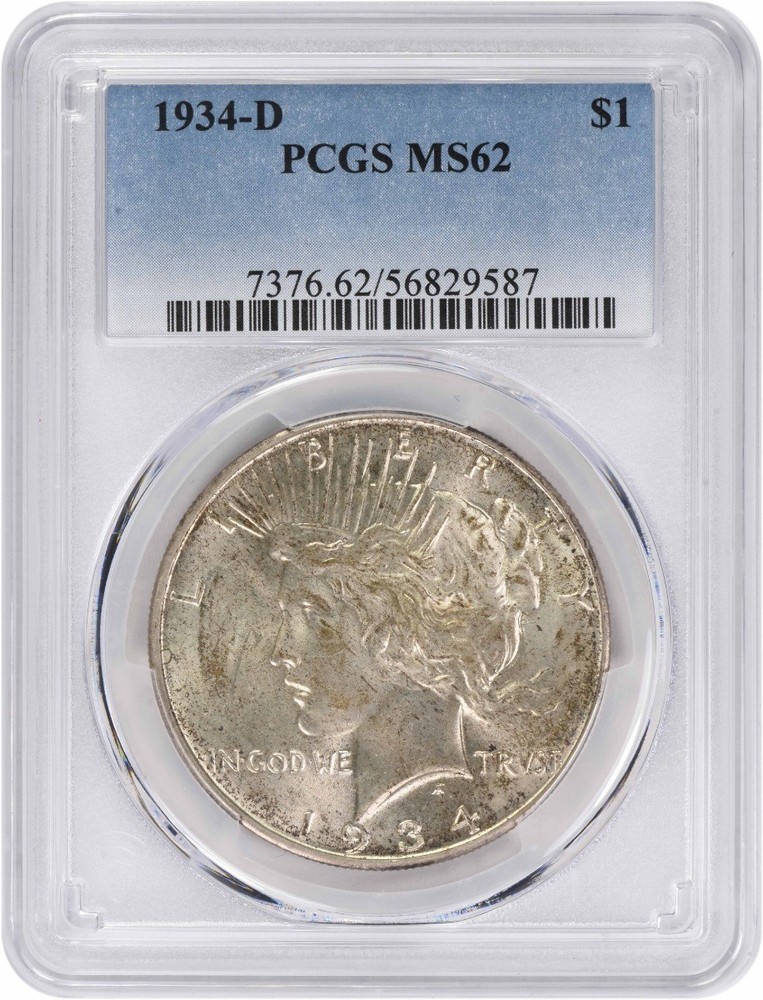 1934-D Peace Silver Dollar MS62 PCGS