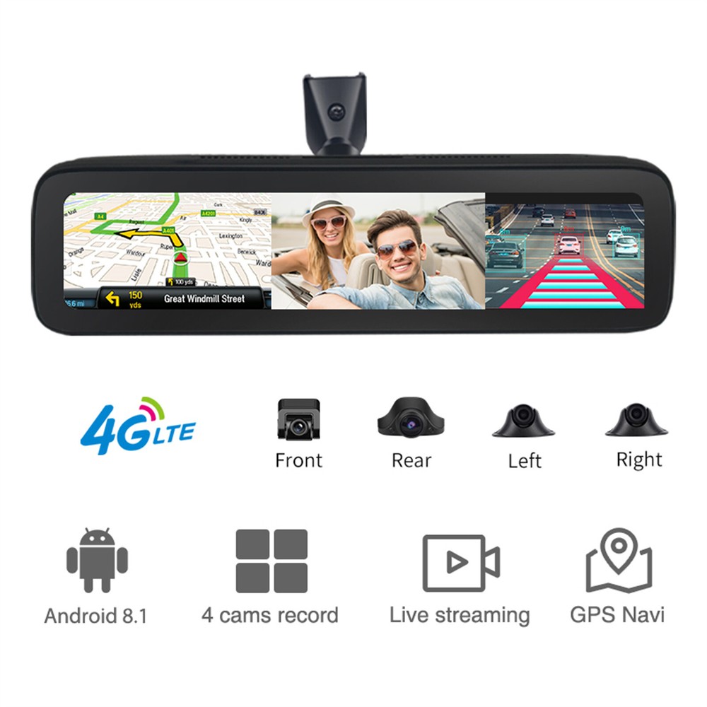 360° Panoramic 4CH Camera Car DVR Backup Mirror Dash Camera with GPS