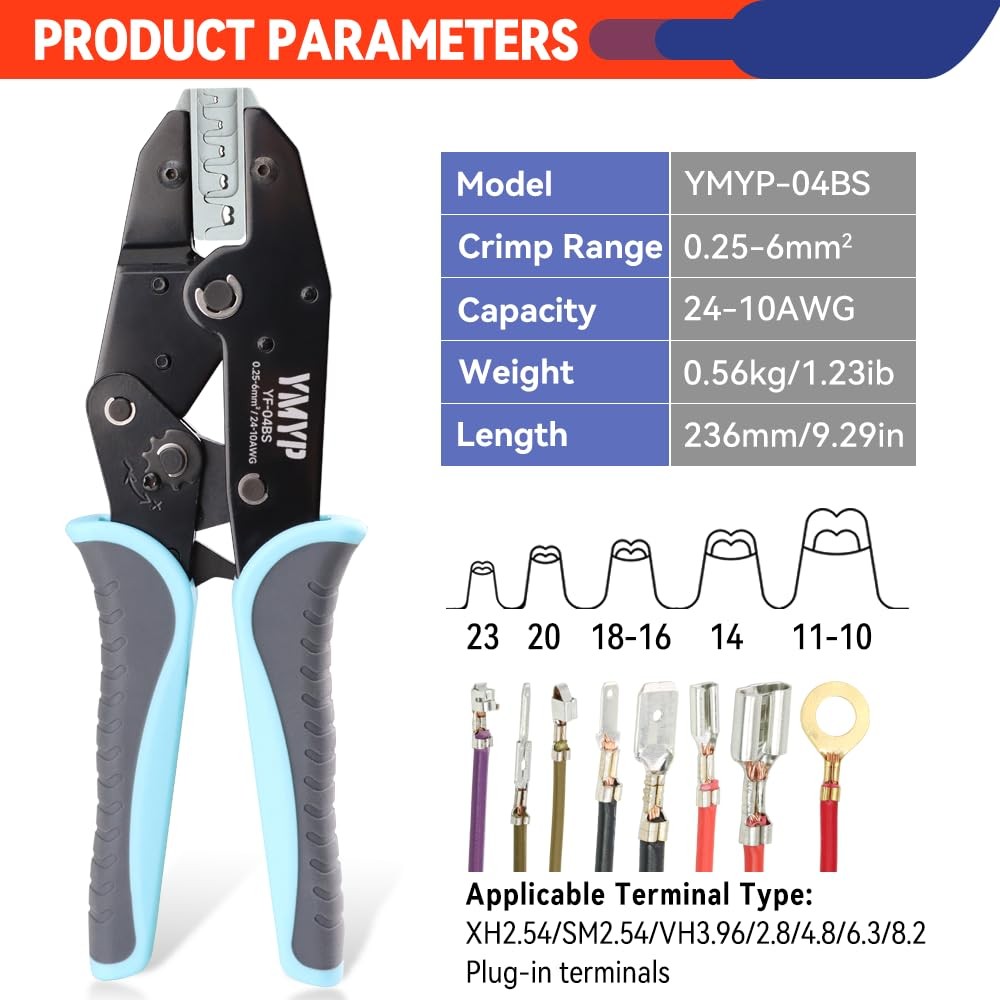 Crimping Tool for Open Barrel Terminals JST Molex TE Compact, Chrome