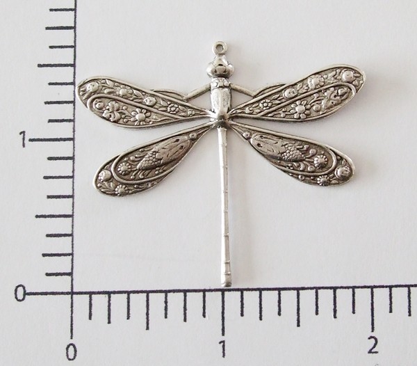 34404 Large Dragonfly Jewelry Finding Stamping Silver Oxidized