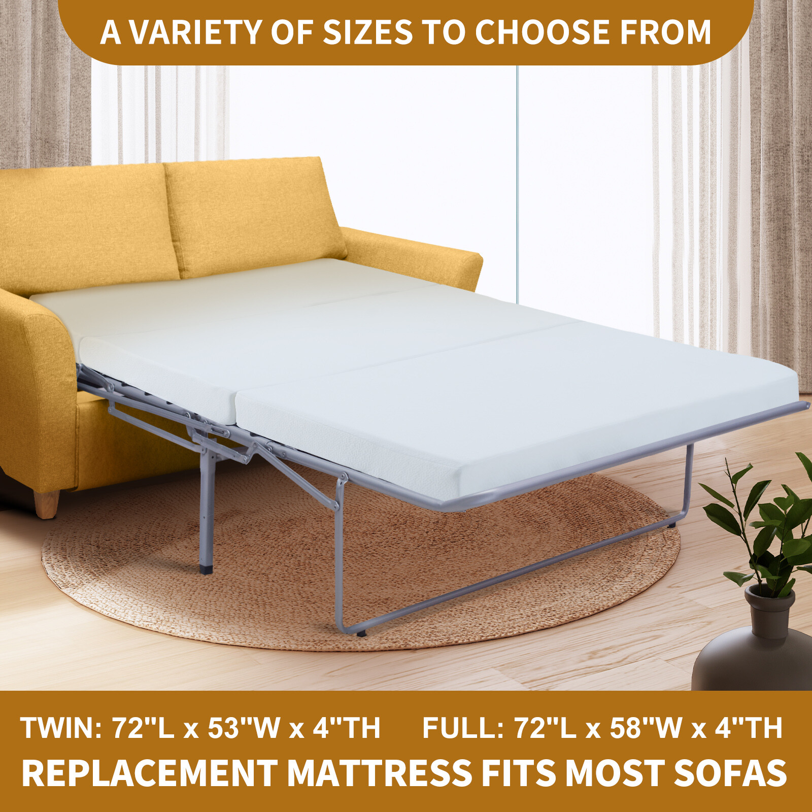 SLSY 4 Inch Memory Foam Replacement Mattress for Sofa Beds 3 Fold Mattress