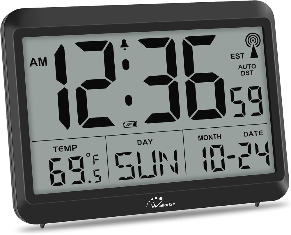 Battery-Powered Digital Atomic Clock - Large LCD, Weatherproof & Alarm Function