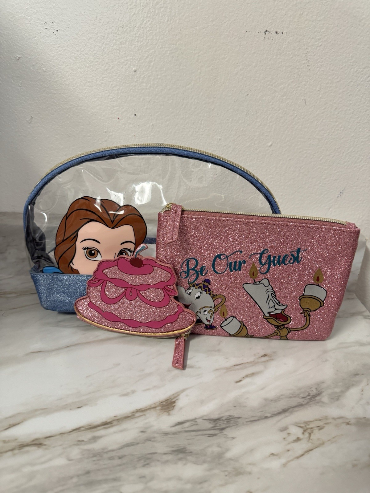 Disney Danielle Nicole Beauty & The Beast Cosmetic Bag Makeup Pouch 3 Piece Set
