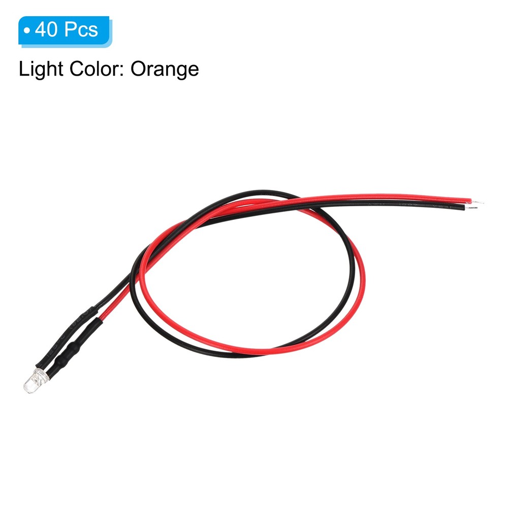 3mm LED Diode Light, 40 Pcs 9-12V DC, Orange Light