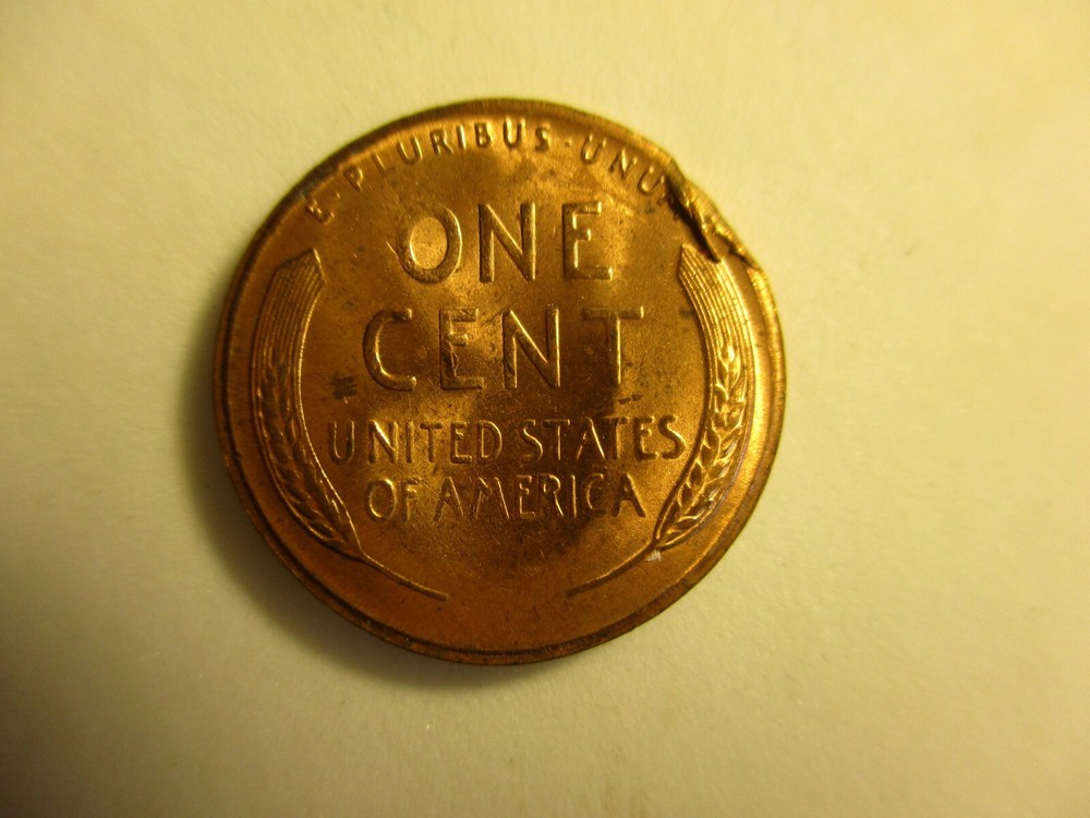 1953-D Mint State Wheat Cent-Edge Peel Partial Collar