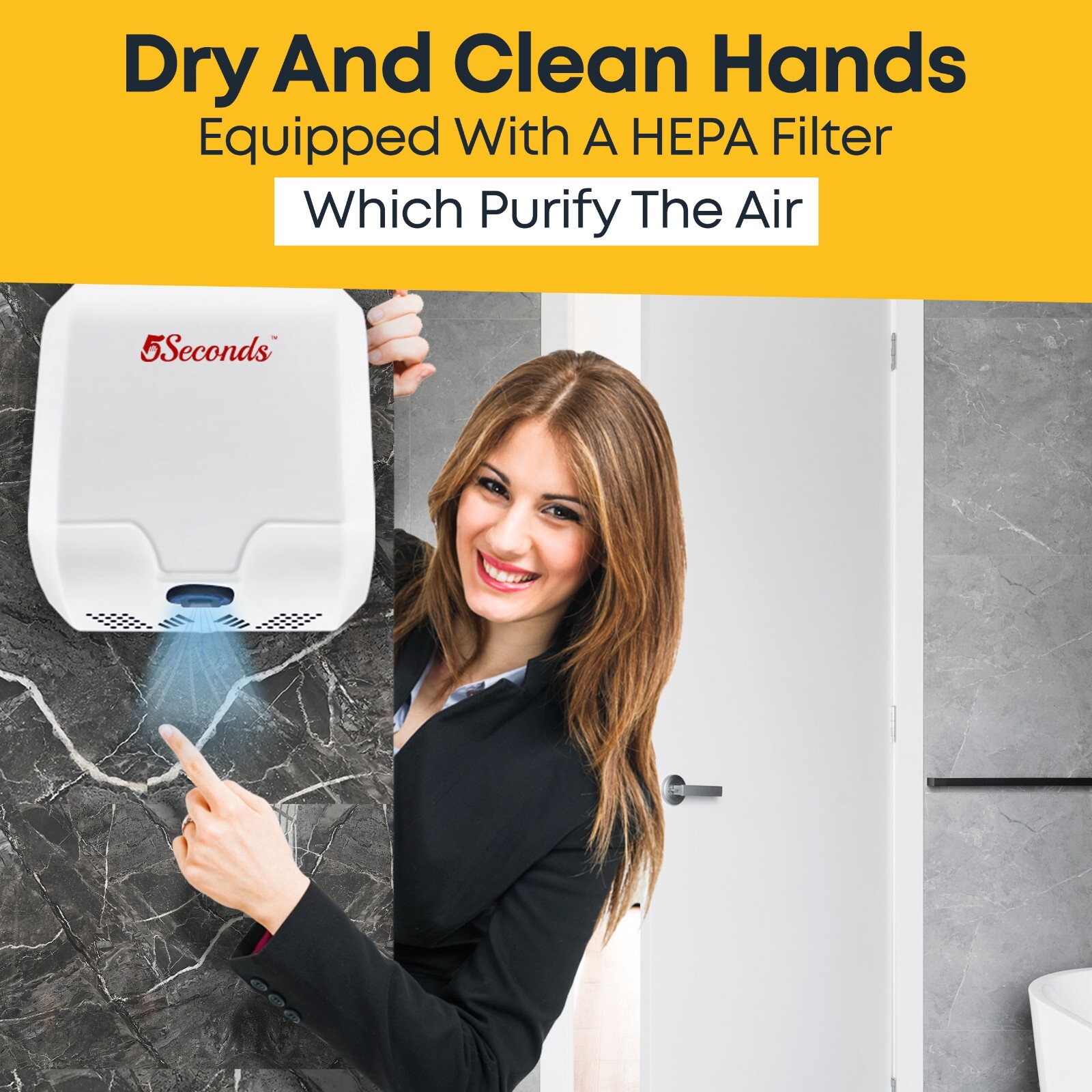 Electric Hand Dryers for Bathrooms Commercial in 1800W UL Listed - White