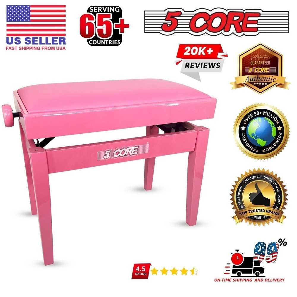 5 Core Piano Bench Height Adjustable Padded Cushion Solid Wood Keyboard Stool