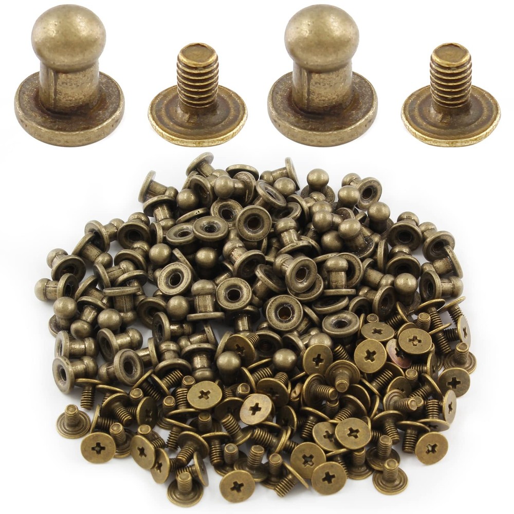 100Set 5mm Round Head Button Studs Bronze Button Stud Screw Leather Button Ri...