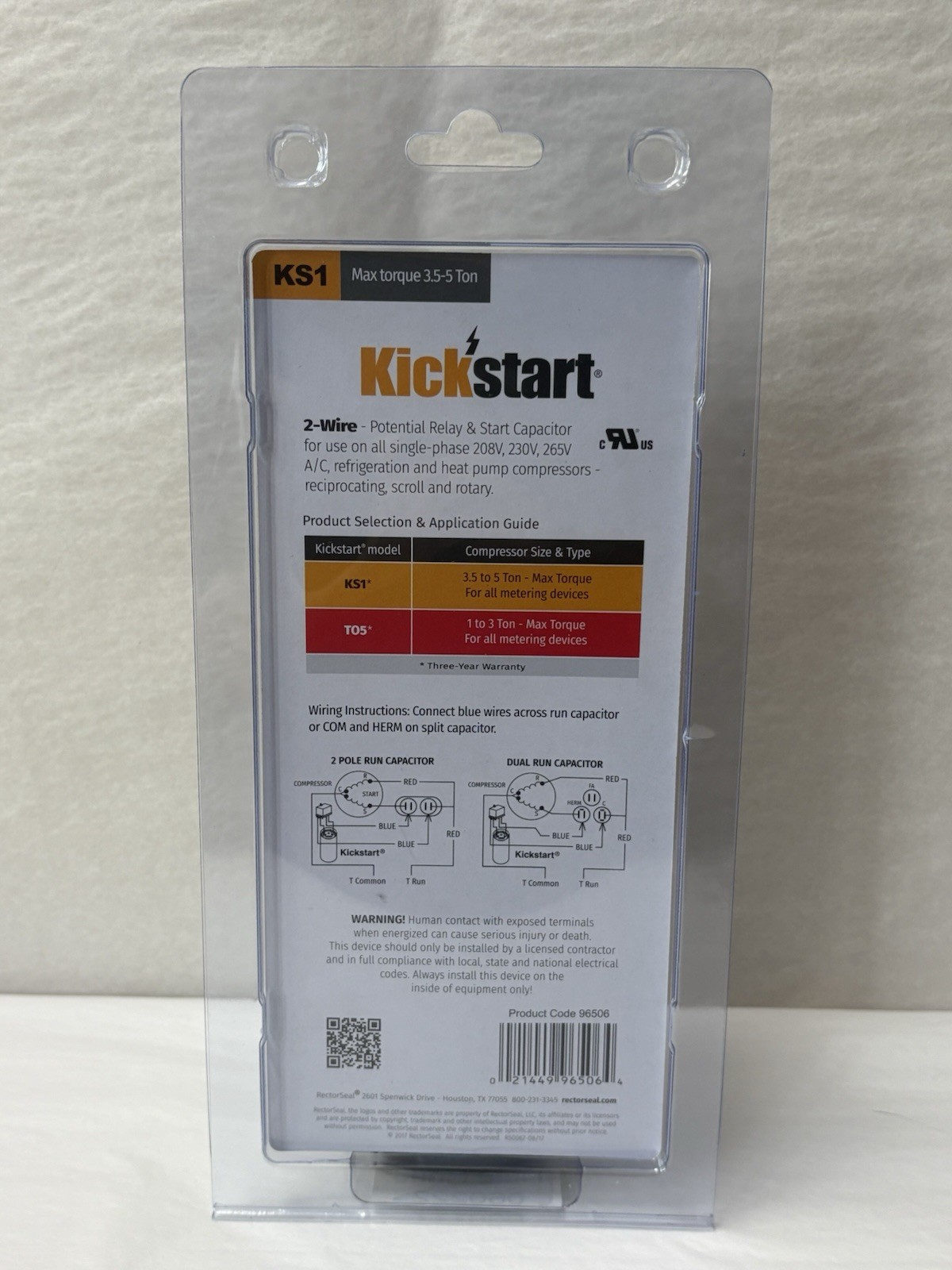 Kickstart KS1 RectorSeal 96506 Compressor Hard Start Device 2Wire 3.5-5HP 330VAC