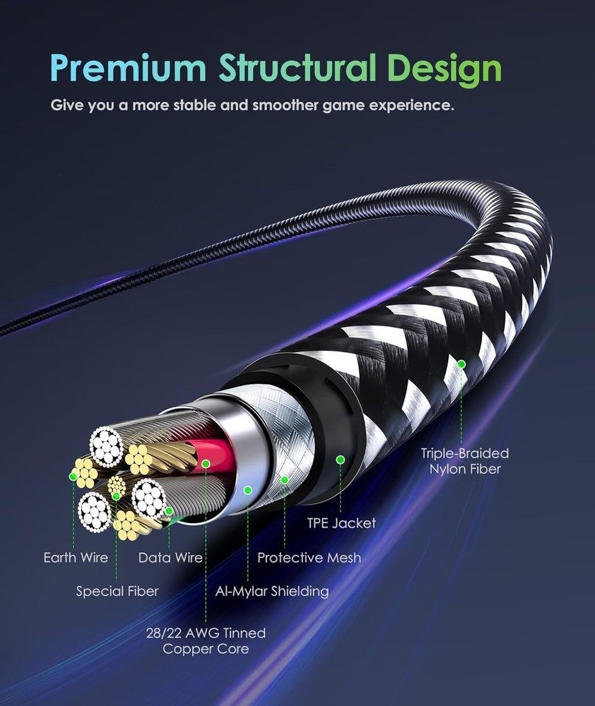 PS4 Controller Charger Charging Cable, 2 Pack 10ft Extra Long Micro USB 2.0 C...