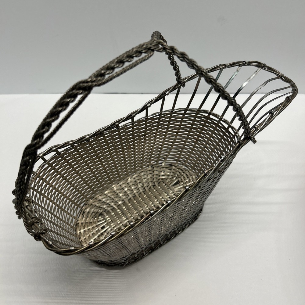 Vintage Silverplate Bottle Pourer Woven Metal Basket Wine Caddy Japan
