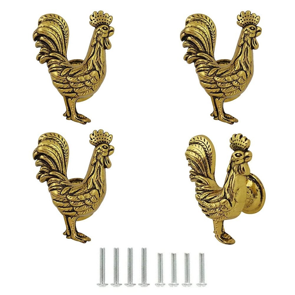 Chicken Knobs, Rooster Knobs for Cabinet and Drawers, Decorative Gold Zinc Me...