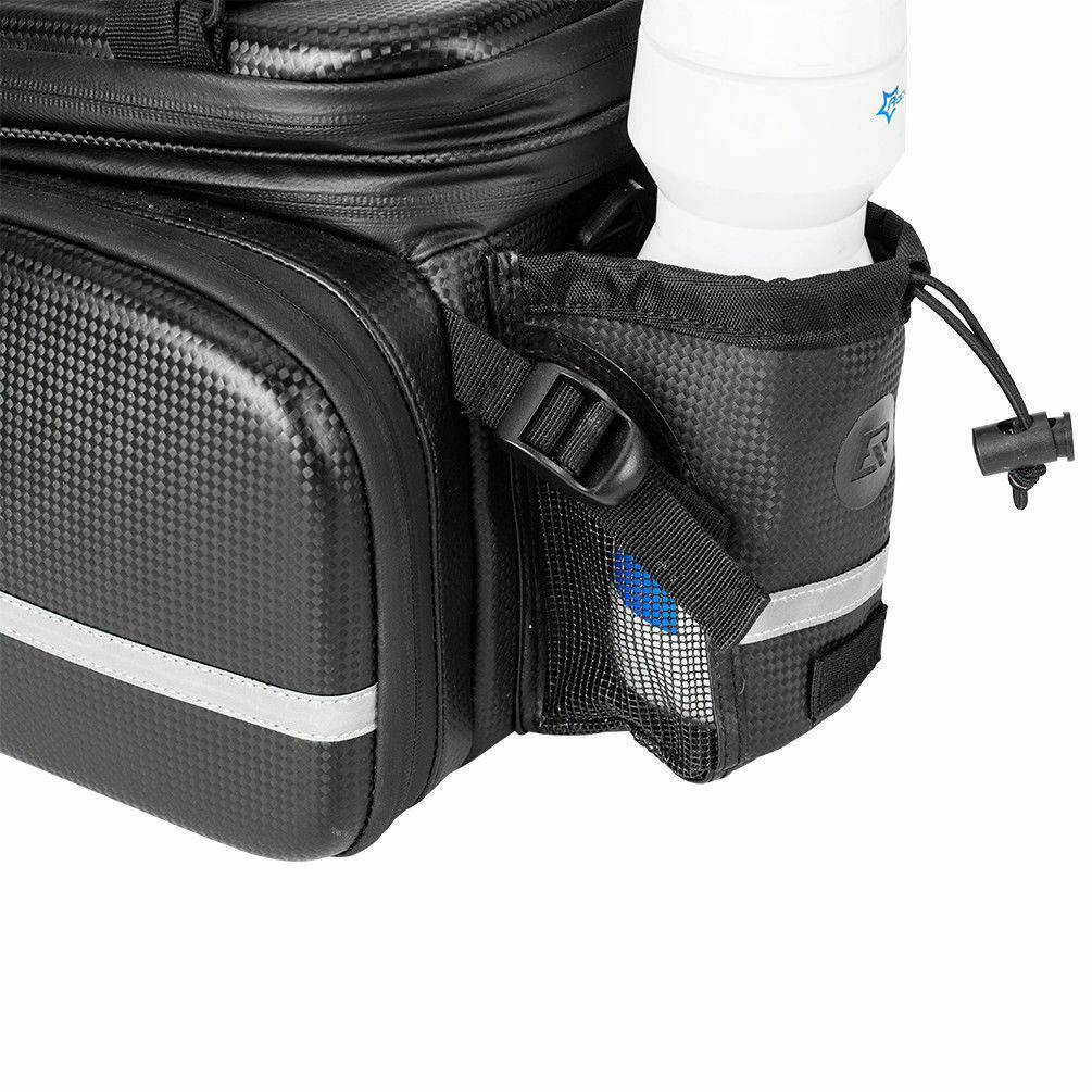 ROCKBROS Bike Rack Bag Waterproof Carbon Leather Rear Pack Trunk Pannier Black