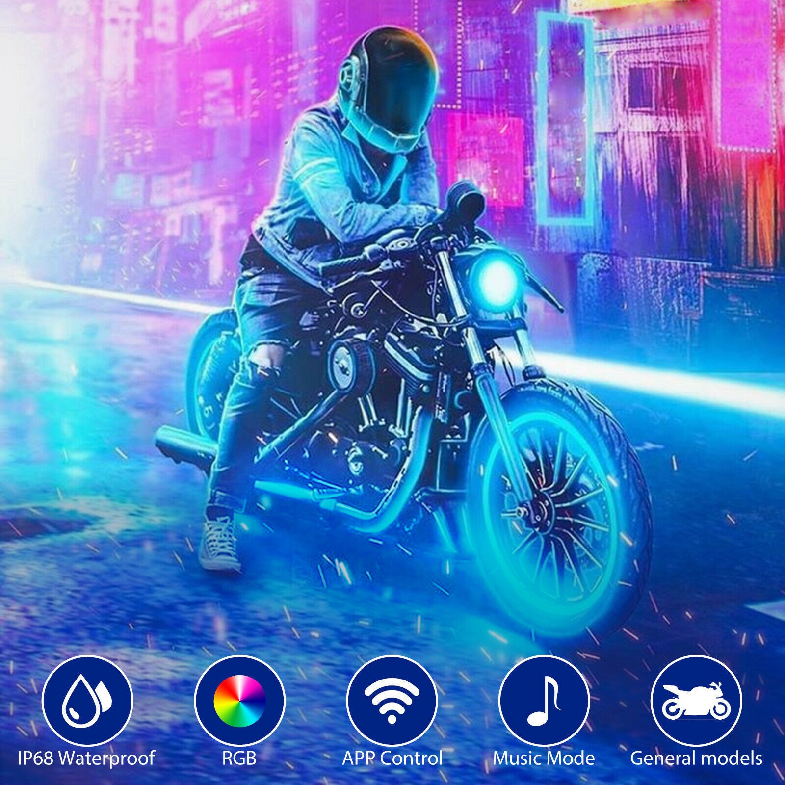 16PC RGB Bluetooth Motorcycle LED Light Under Glow Neon Strip Remote Control Kit