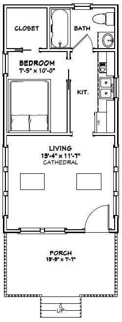 14x28 Tiny House -- 391 sq ft -- PDF FloorPlan -- Model 3E