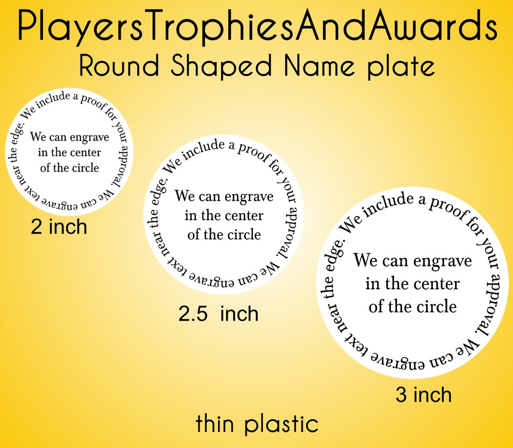 ROUND shaped engraved NAME PLATE Thin plastic personalized Custom circle PTA