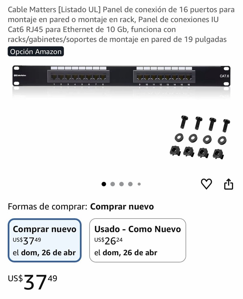Cable Matters Cat6 16Port Patch Panel 1U 19" Rack+Wall Mount Patch Panel Bracket