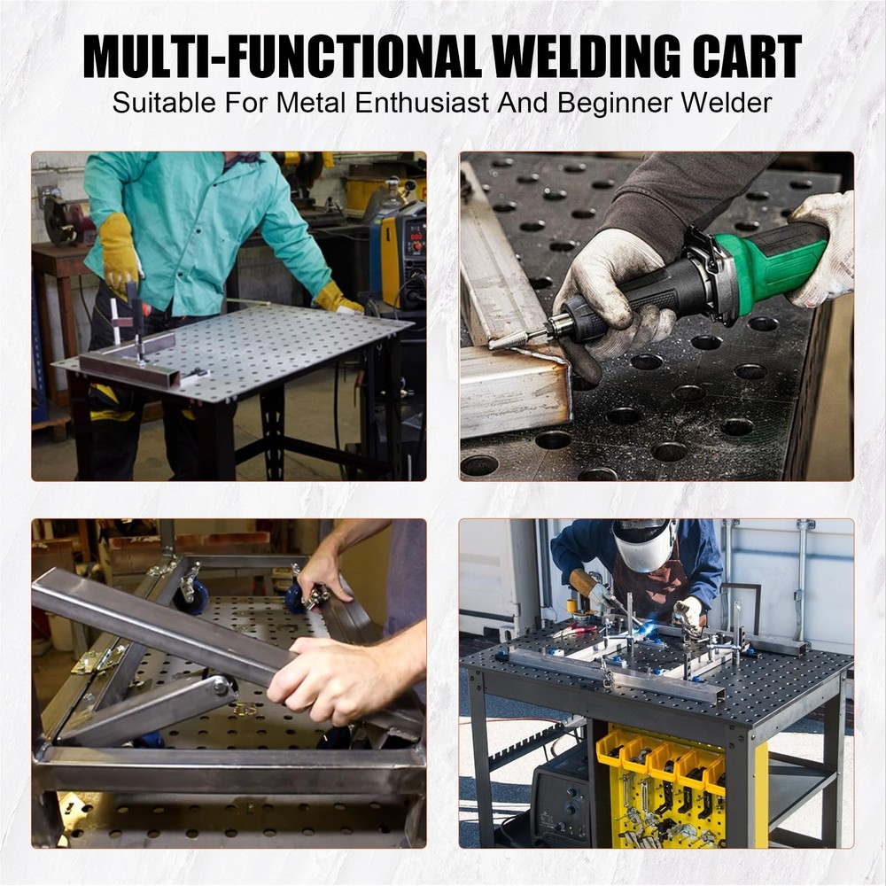 36'' x 24'' Welding Table 600lbs Steel Portable Rolling Welding Workbench Table