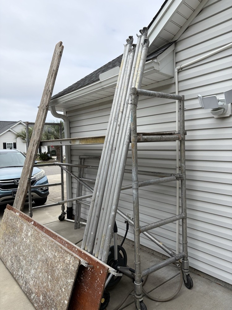 Modular Scaffolding Components Set with Frames, Planks, Pipes, Extension Ladder