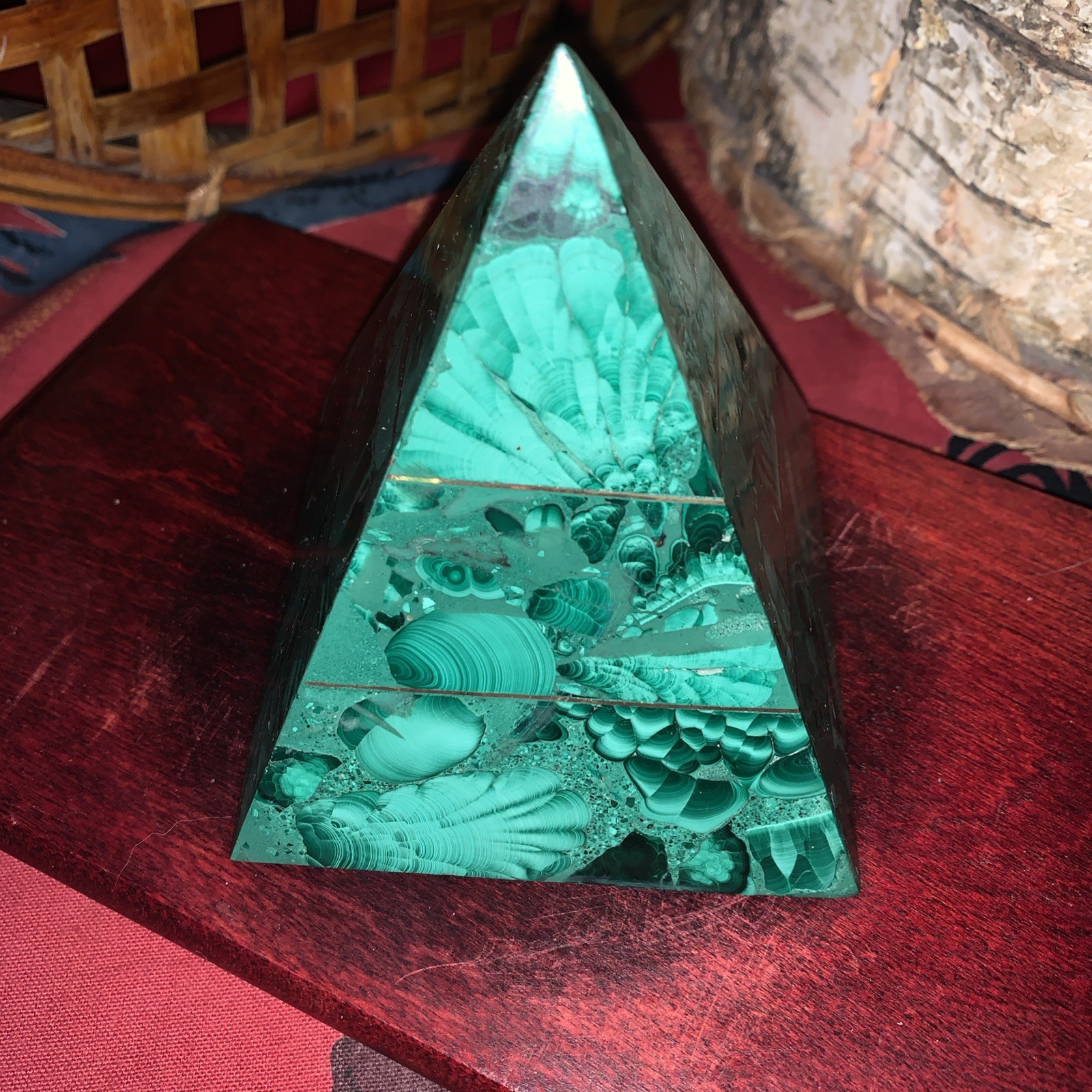 Malachite Pyramid With Brass Detail from ZAIRE•11.7 Oz