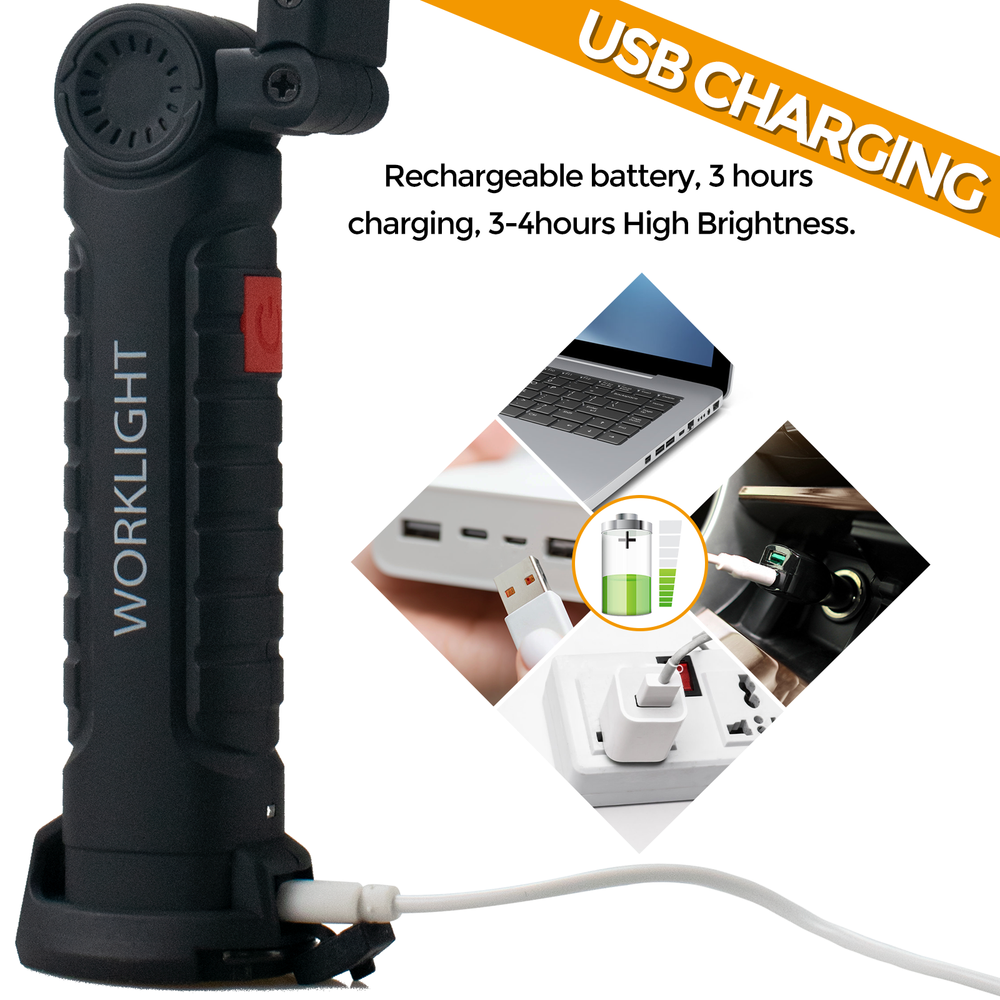 Rechargeable LED COB Work Light Mechanic Flashlight Lamp Magnetic Base Bright