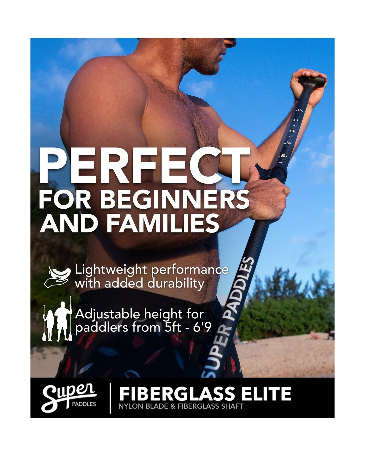 SUP Paddle - Carbon Fiber & Fiberglass Paddles - 3 Piece Adjustable Paddle Bo...