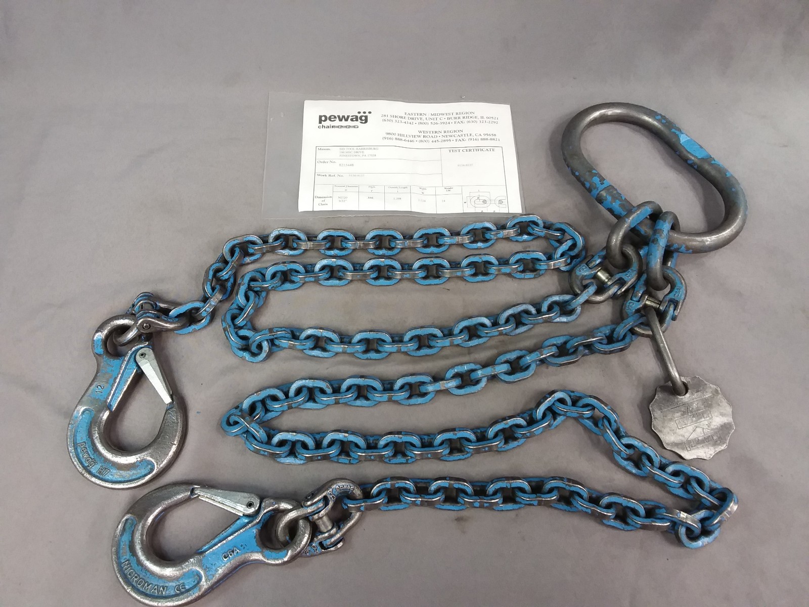 Pewag 9/32" ChainSling Grade 120 5' Reach 9000 LB DOS Cert.