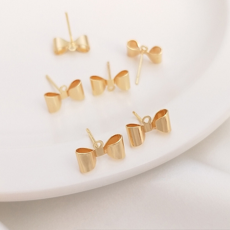 10pcs Gold Bow Tie Stud Earrings,Bowknot Earring With Loop,Bow Earring Posts