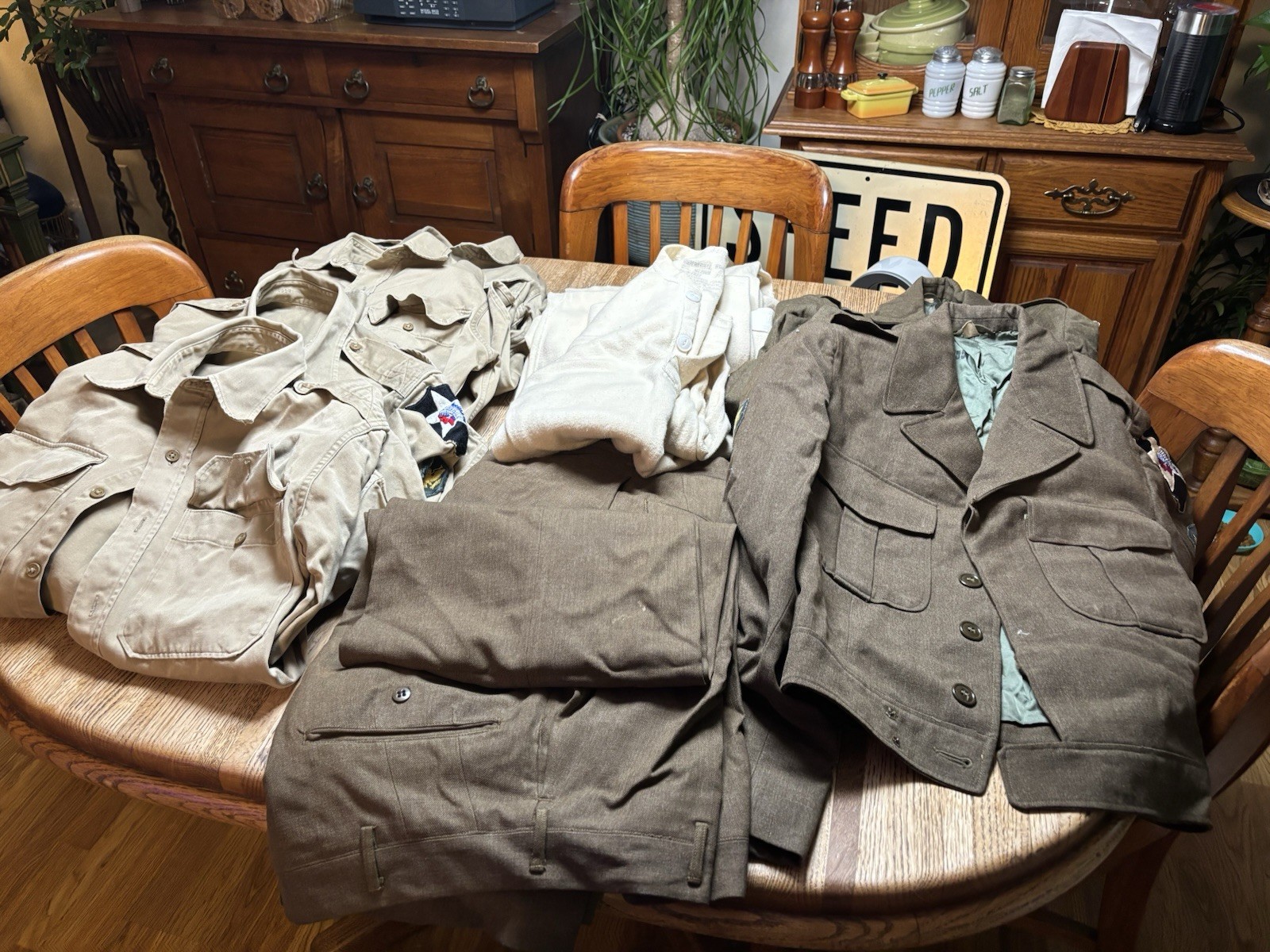 WW II 2nd Infantry Division Clothing Lot Patches, Pants, Shirts, Jackets, Duffle