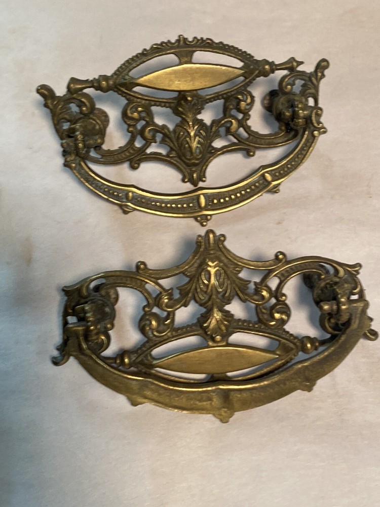 4 Vintage Fancy Brass Drawer Pulls
