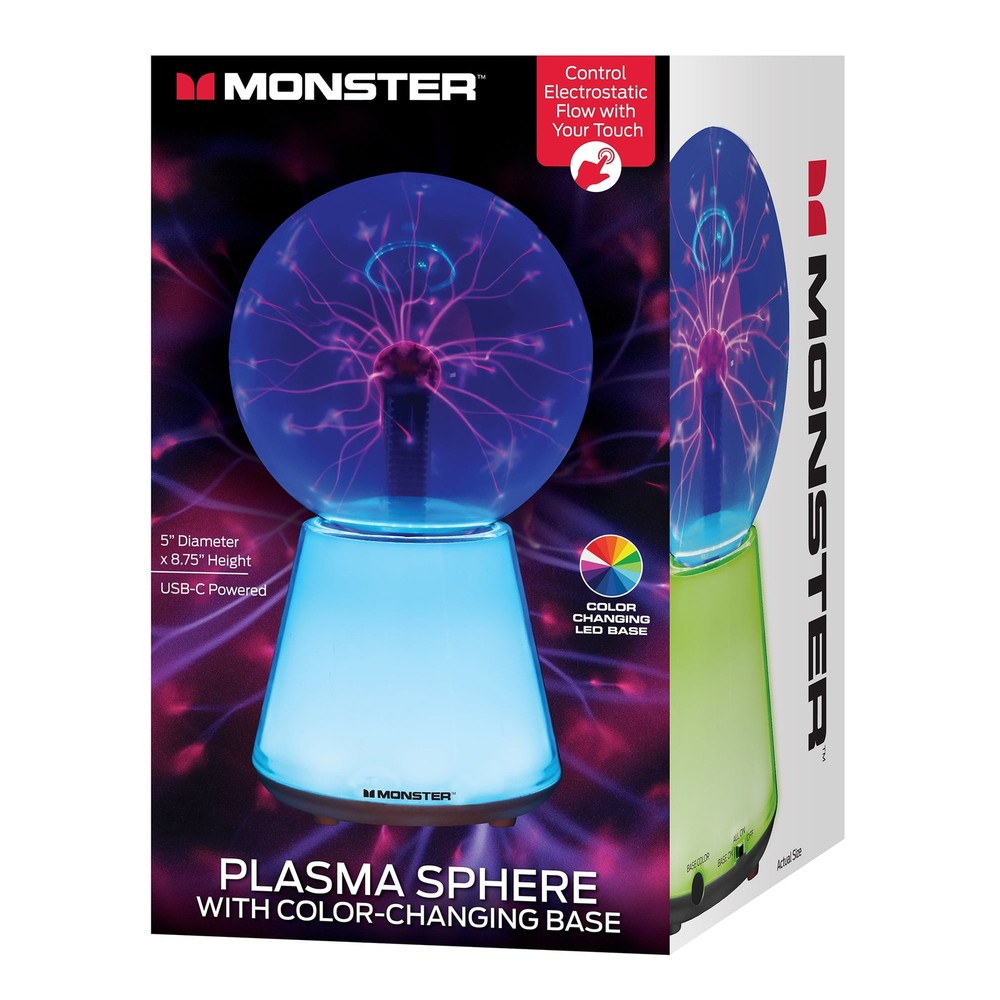 Monster Plasma Sphere,Interactive Electrostatic Plasma Globe Lamp with LED Color