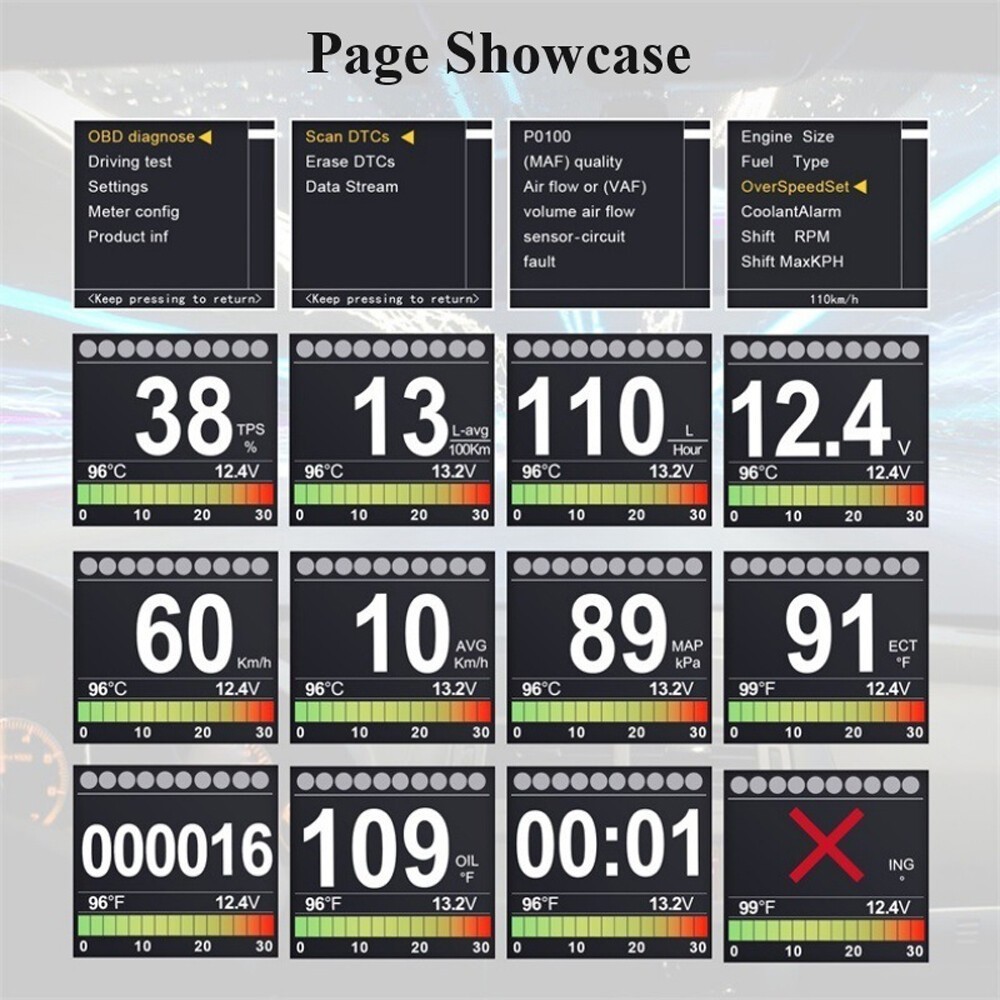 Car HUD Computer OBD2 Digital Speedometer & Water Temperature Indicator Display