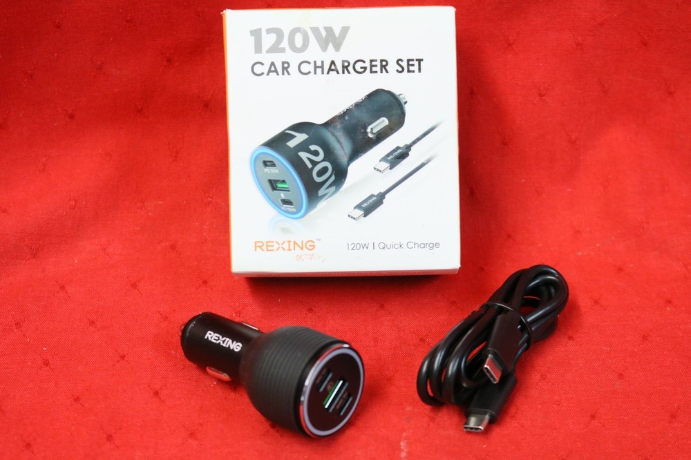 REXING - 120W Vehicle Quick Charger with 2 USB-C & 1 USB For iPhone/Andriod #U1
