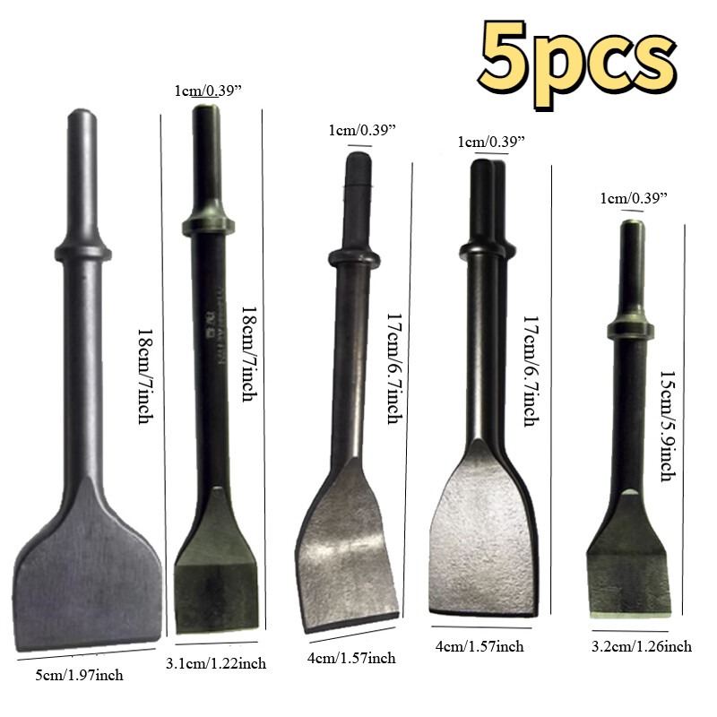 5 PCS Pneumatic Utility Chisel Chipping Bits Set Shank Tool Kit Air Hammer Punch